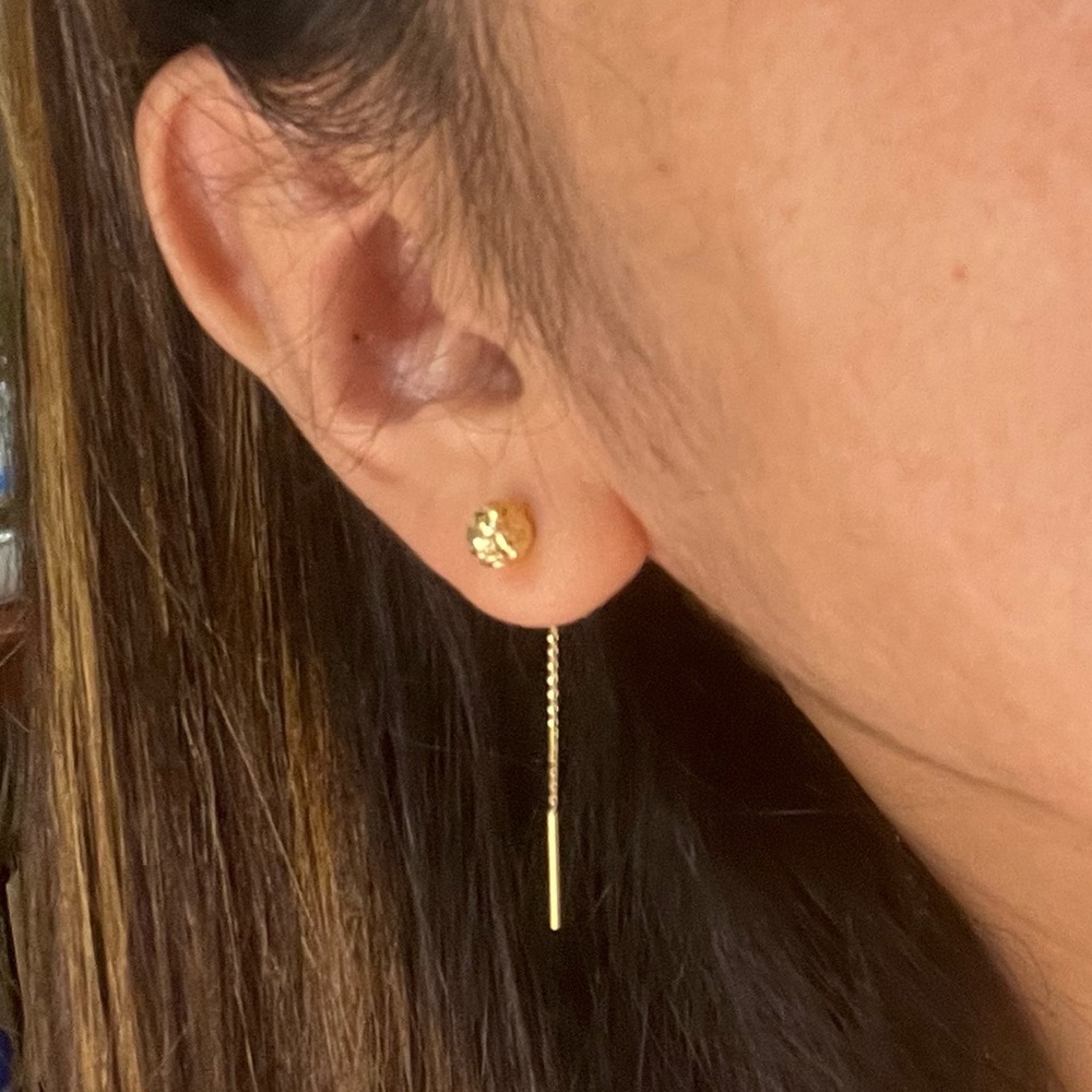 14k Solid Gold-Stud Dangling Earrings - image 1